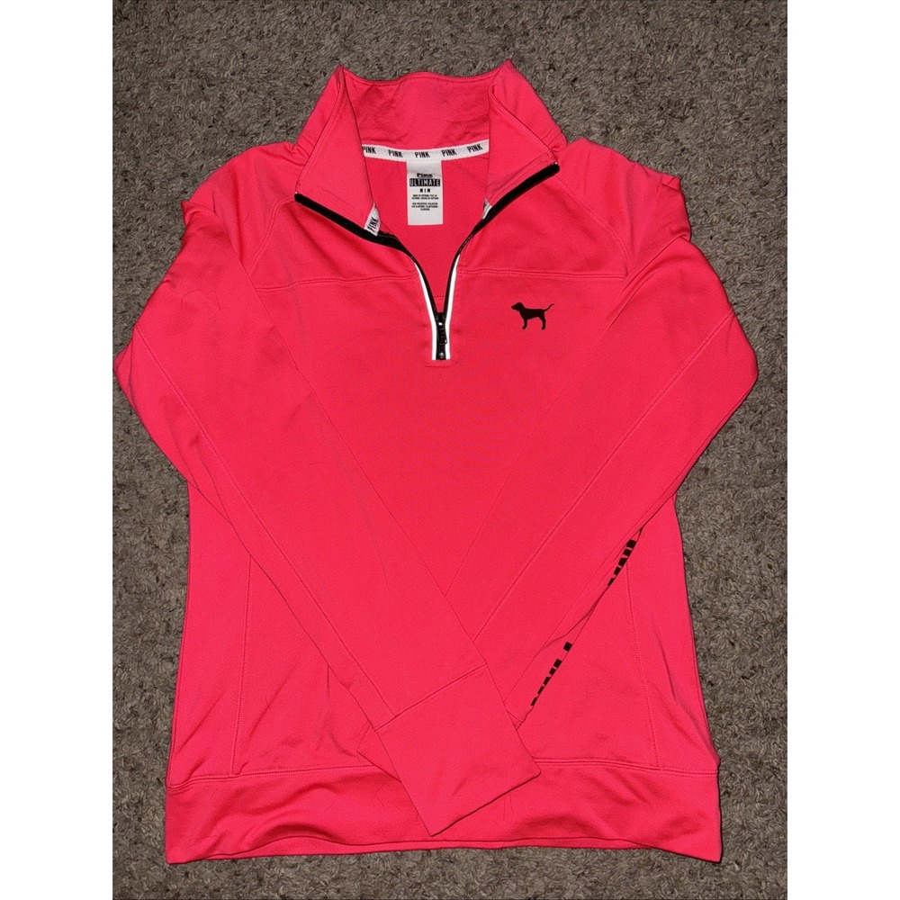 Women's VICTORIA'S SECRET Hot Pink 1/4 Zip Top/Athletic‎ Shirt Size M Thumb Hole